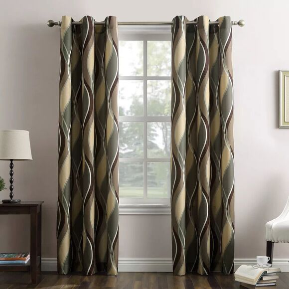 Intersect Ogee Wave Print Casual Textured Semi-Sheer Curtain Panel, 48"x84" grom - Picture 1 of 5